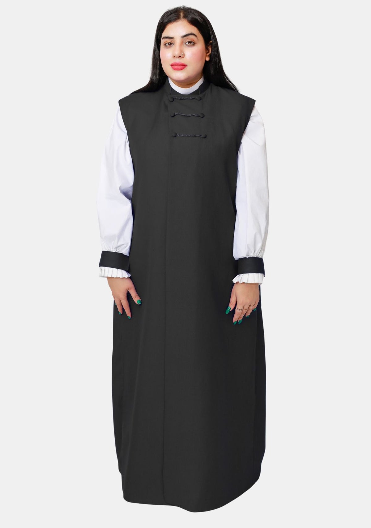 Women 3 Stripe Black Clerical Chimere