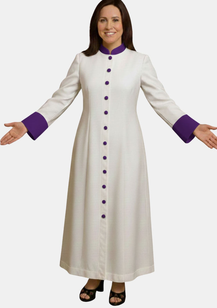 Lydia White with Roman Purple Women Clergy Robe