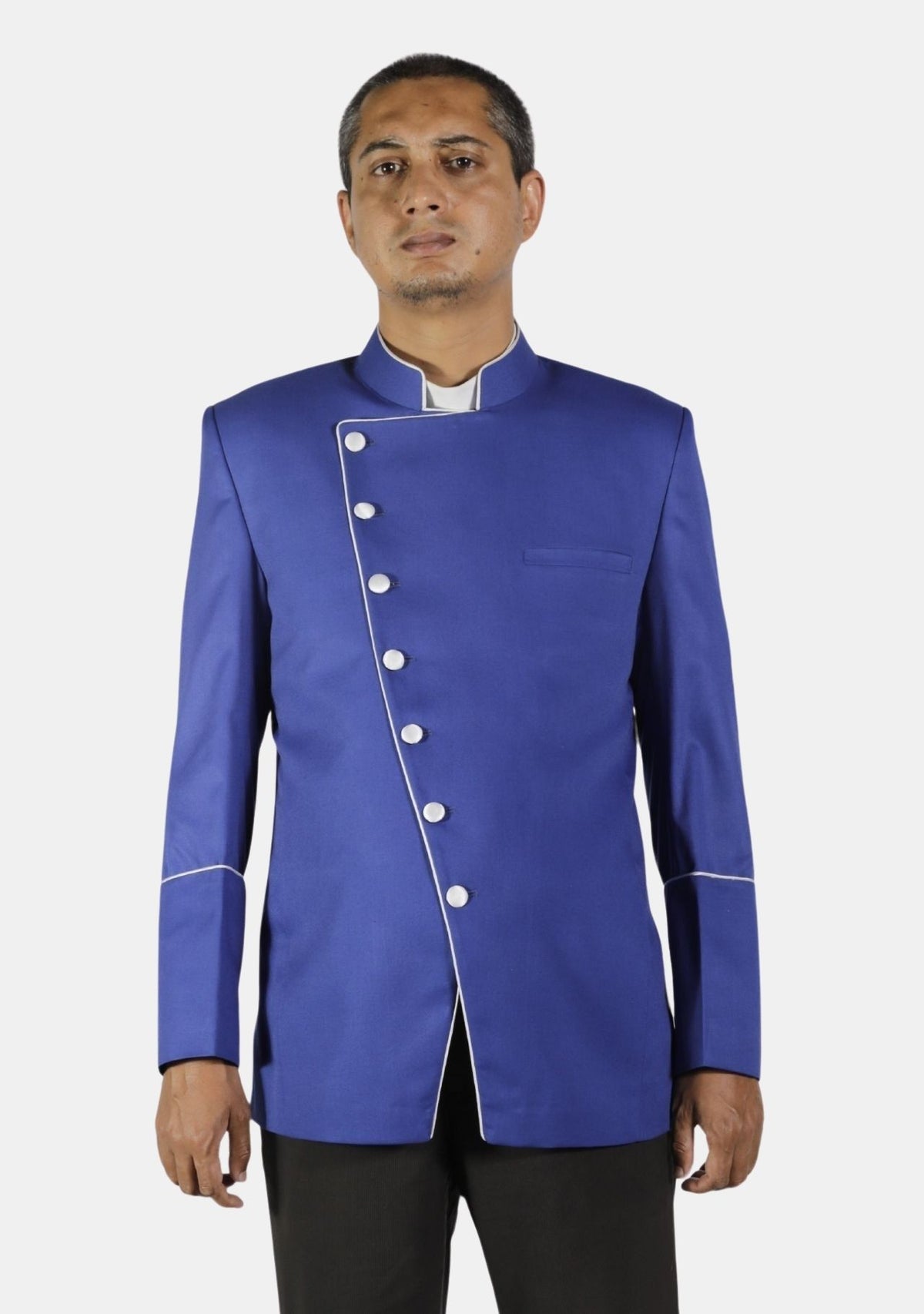 Royal Blue with White Trim Double Breasted Pastor Jacket