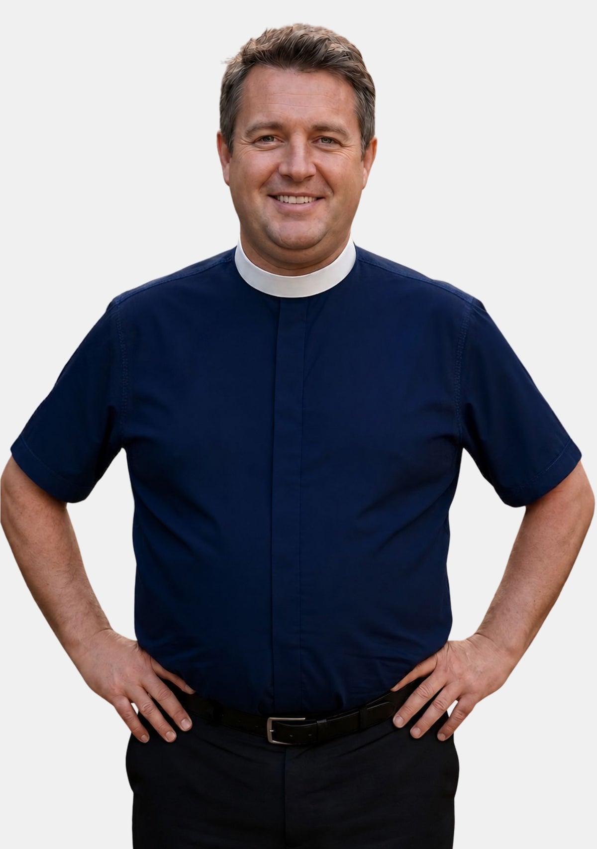 Simeon Full Collar Short Sleeve Navy Blue Clerical Shirt for Men
