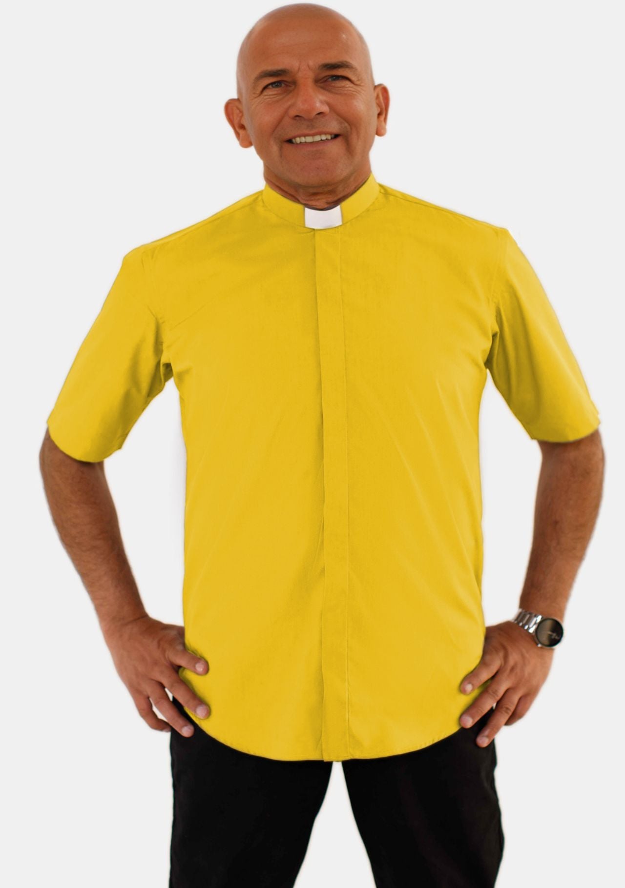 Tab Collar Short Sleeve Gold Clergy Shirt