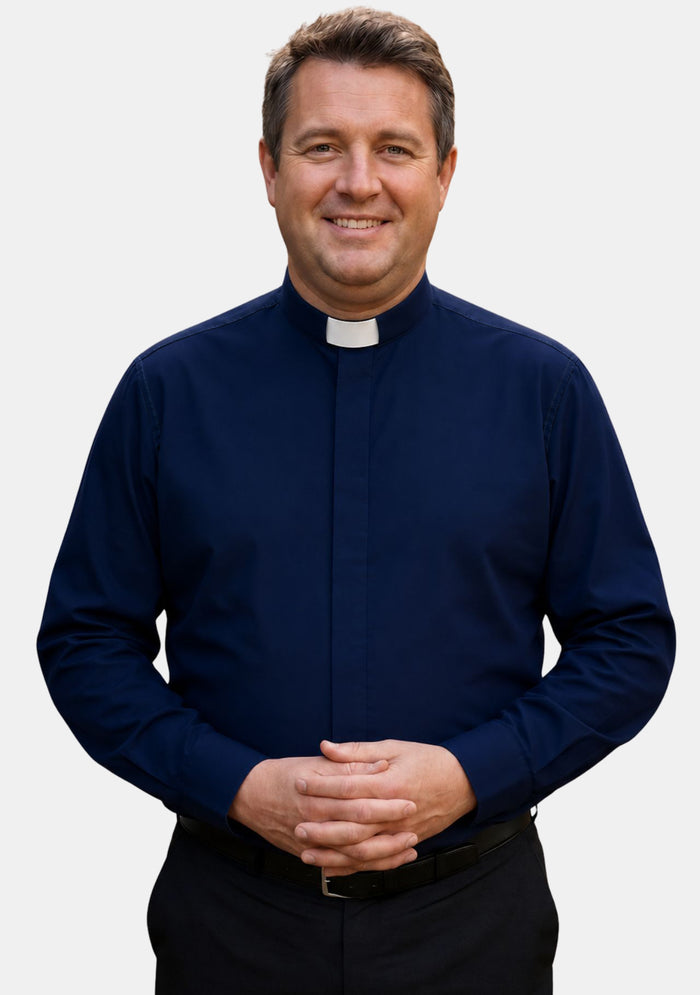 Abel Tab Collar Long Sleeve Navy Blue Clergy Shirt for Men
