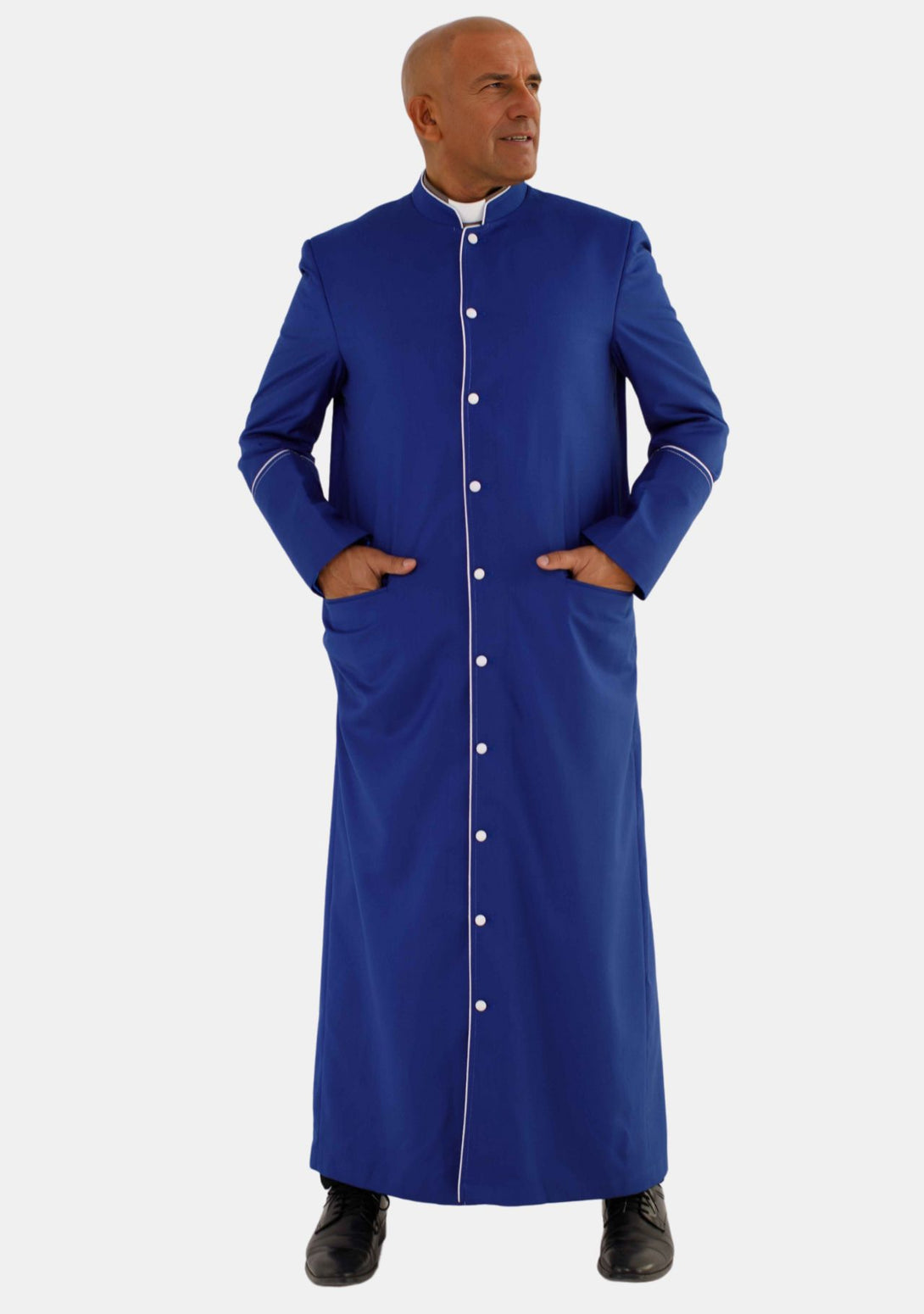 Royal Blue and White eClergys Robe with Back Pleats