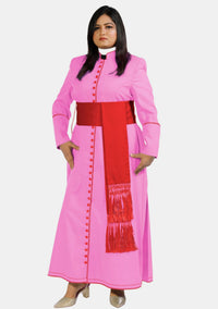 Women’s Pink Cassock With Red Trim