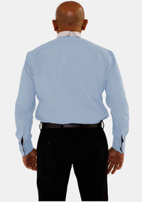 Banded Collar Long Sleeve Sky Blue Clerical Shirt for Men