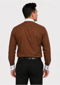 Brown Banded Collar Clergy Shirt