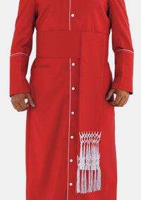 Red Band Cincture Belt with White Knotted Fringes