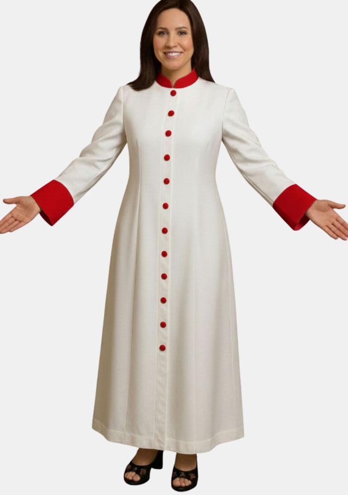 Celeste White with Red Women Clergy Robe