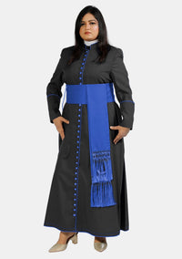 Roman Catholic Cassock For Women in Black with Royal Blue