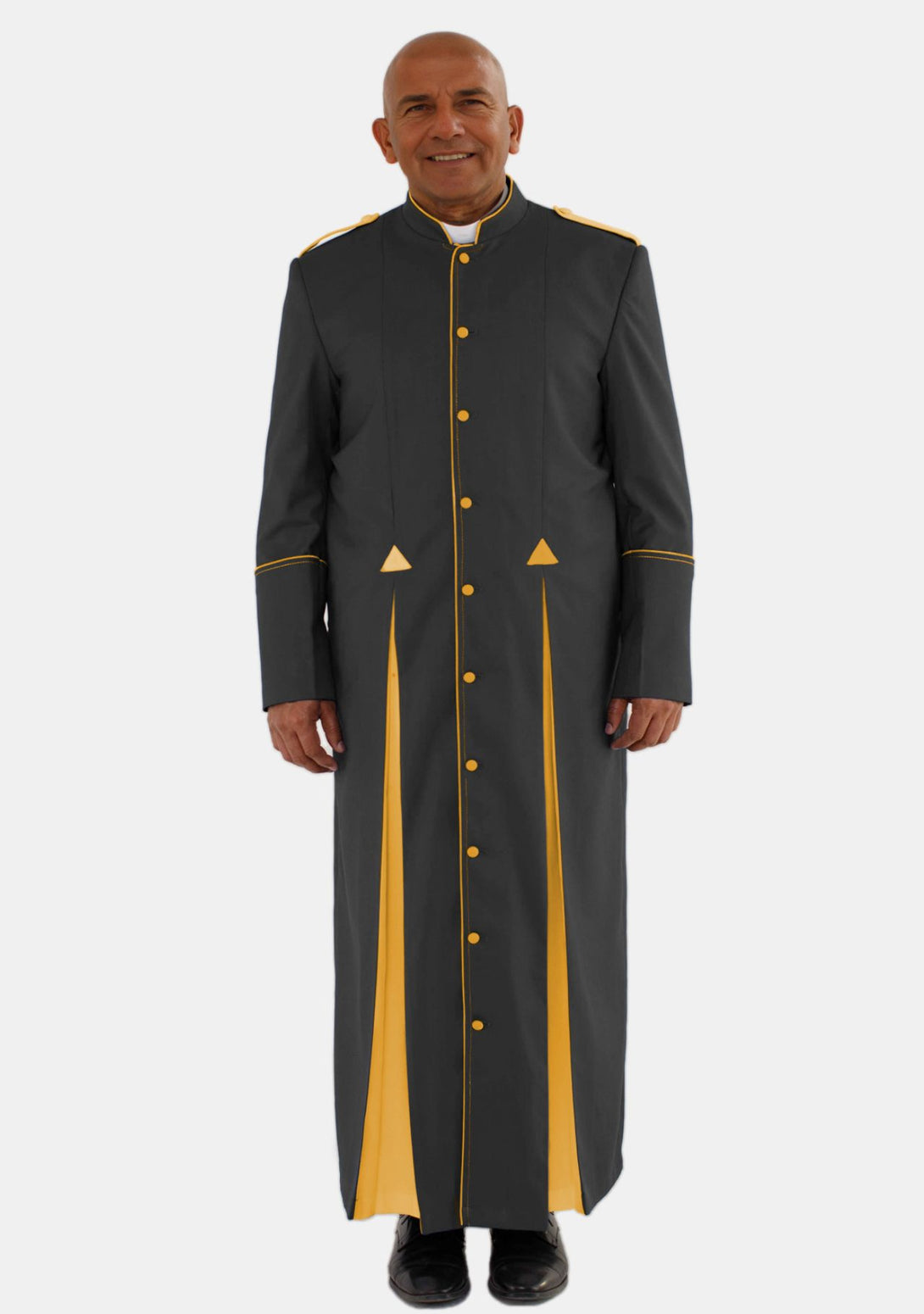 Clergy Robe for Men Black and Gold Contrast Fabric Buttons on Front ...