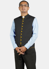 Eloquent Black Clergy Vest with Contrast Trim