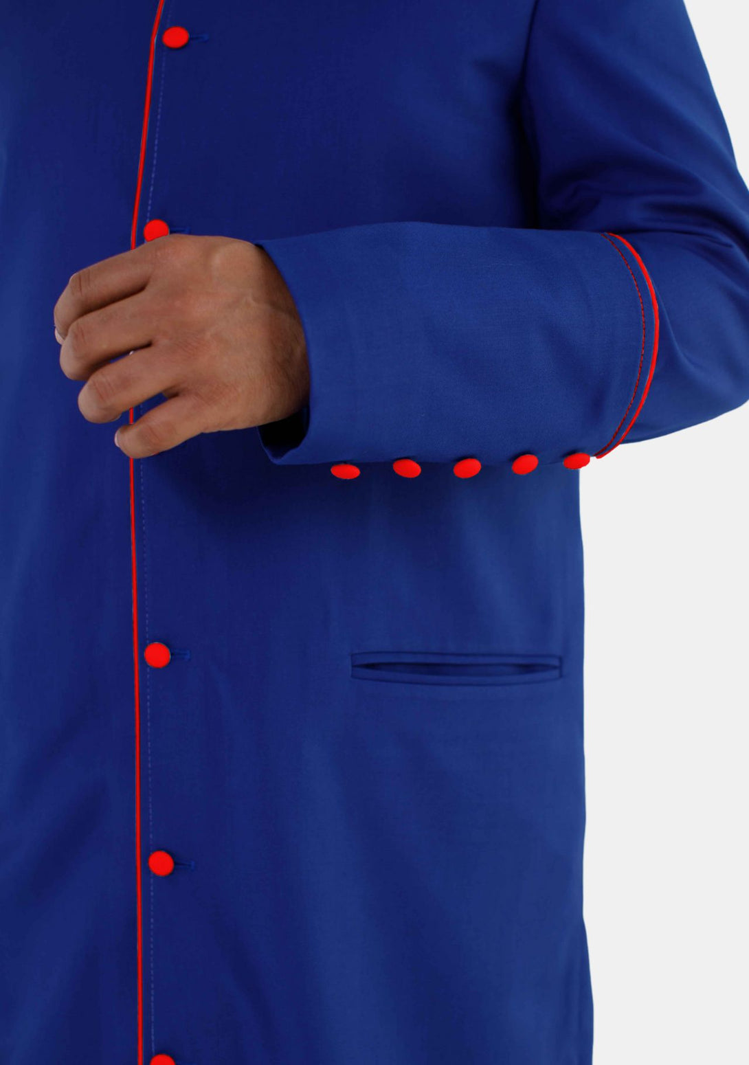 Men Royal Blue eClergys Robe with 10 Buttons and Red Trim