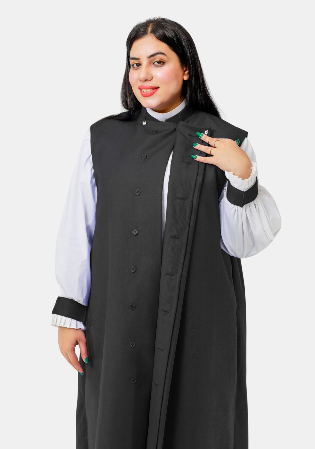 Women 3 Stripe Black Clerical Chimere with Calf-Length Rochet – eClergys