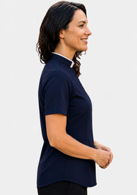 Imla Roman Collar Short Sleeve Navy Blue Clergy Shirt for Women