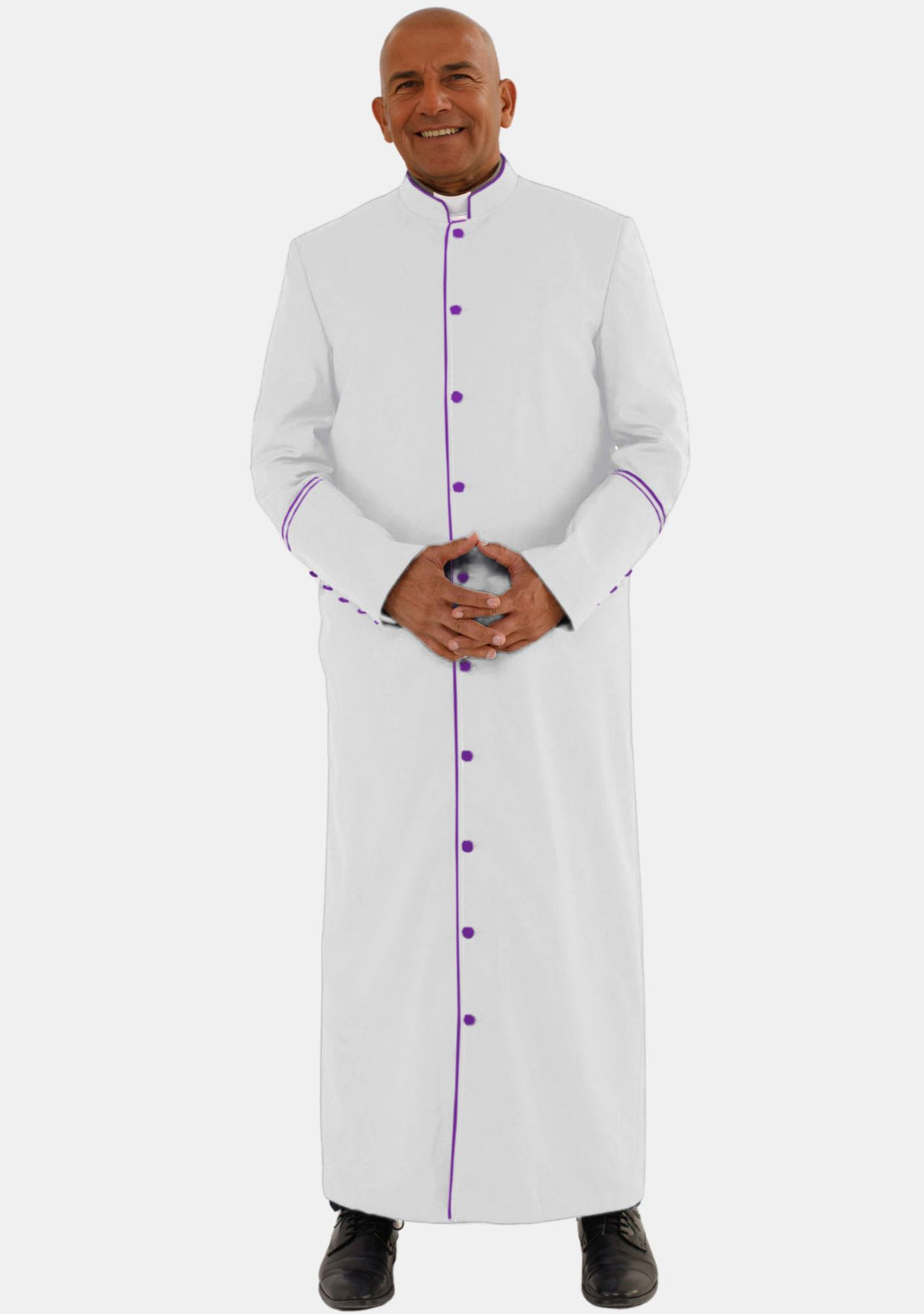 Mens White and Purple eClergys Robe for a Holy Look