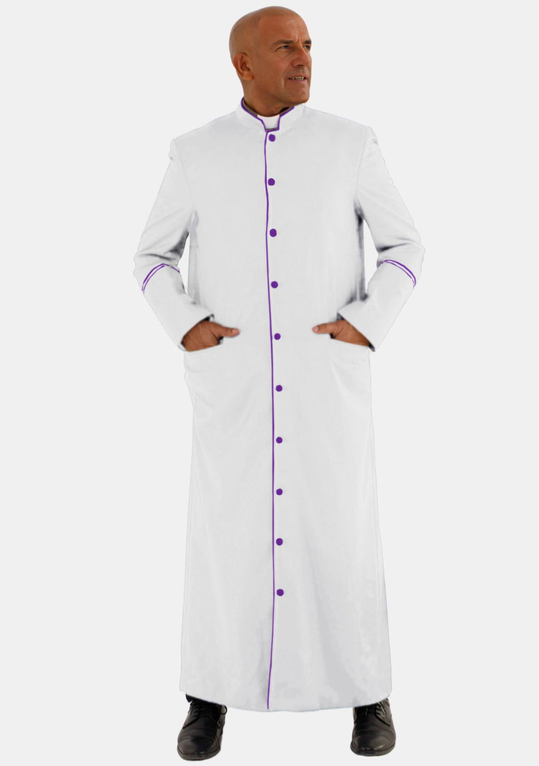 Mens White and Purple eClergys Robe for a Holy Look