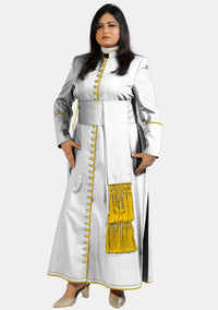 Luminous Liturgy White Cassock  For Women with Gold Trim