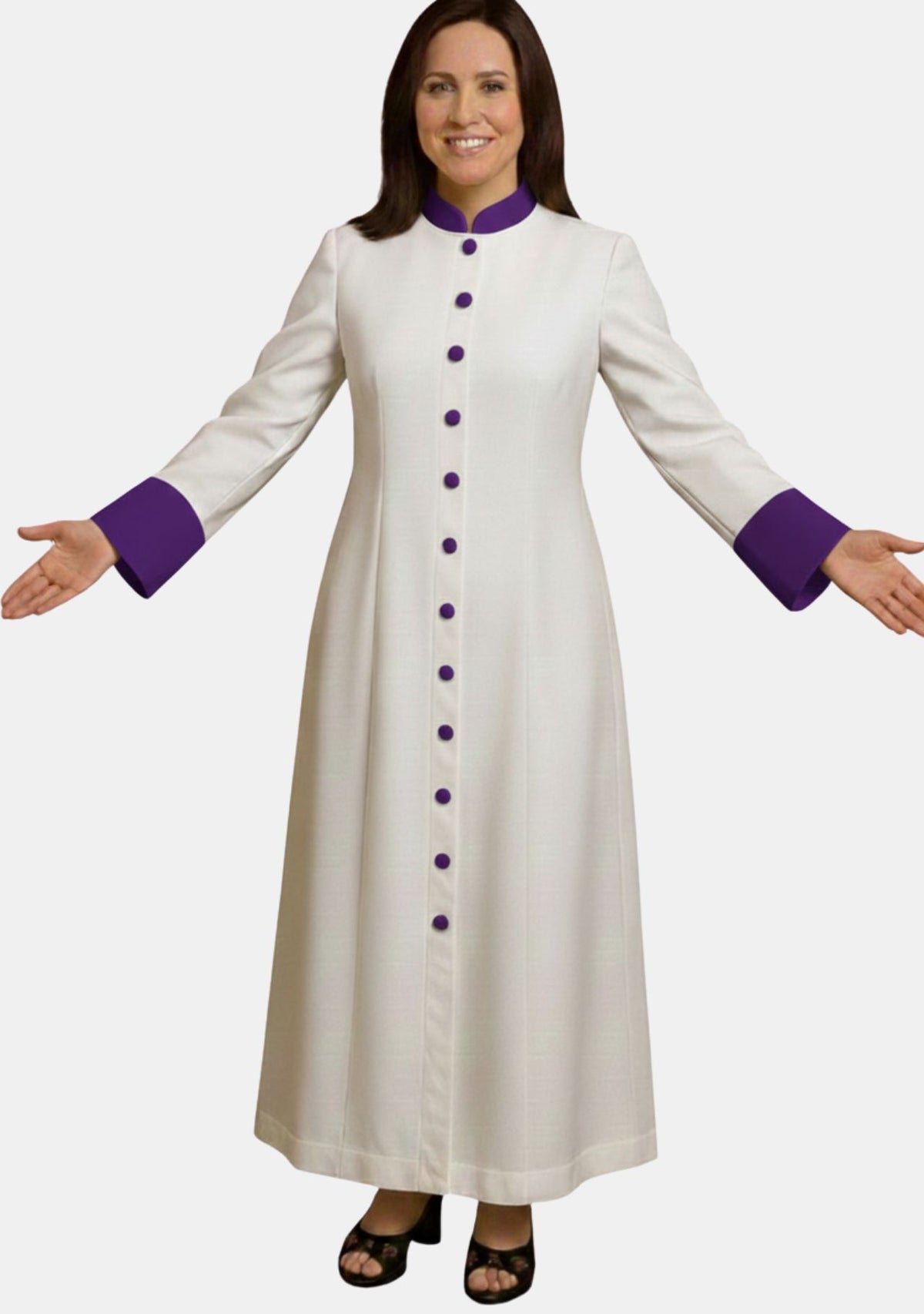 Lydia White with Roman Purple Women Clergy Robe