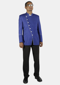 Royal Blue with White Trim Double Breasted Pastor Jacket