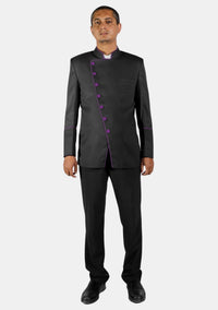 Black Purple Double Breasted Clerical Jacket