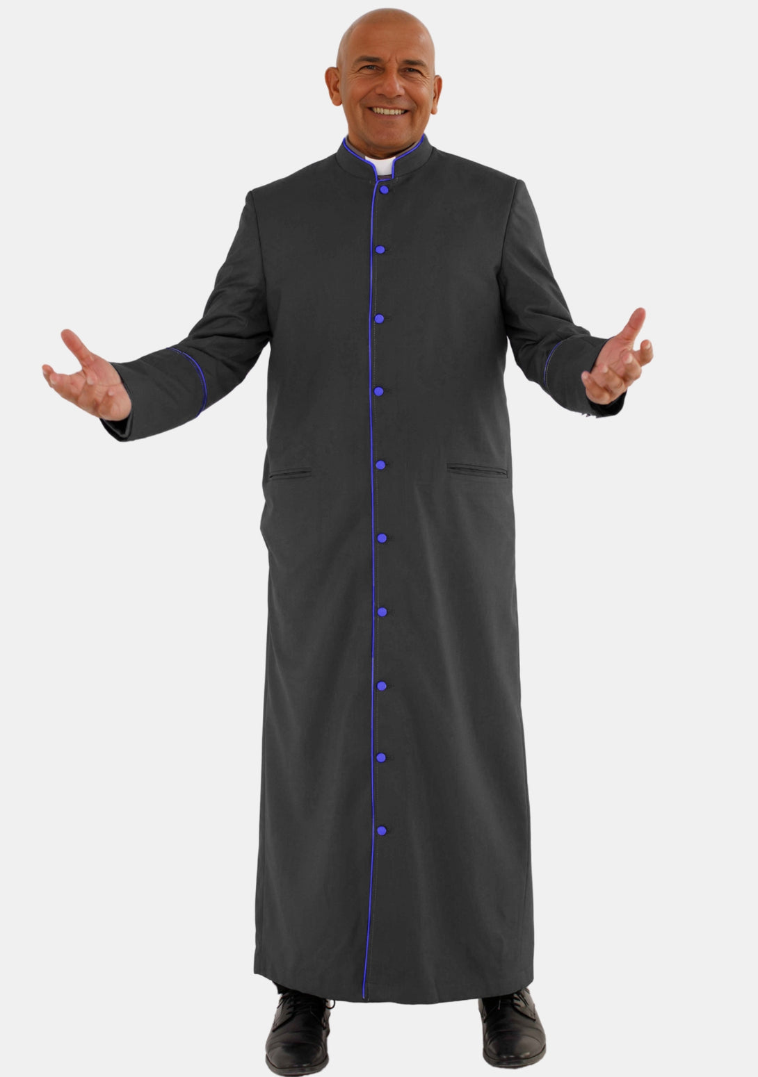 Black with Royal Blue eClergys Robe with Soft Pads and Pleated Back