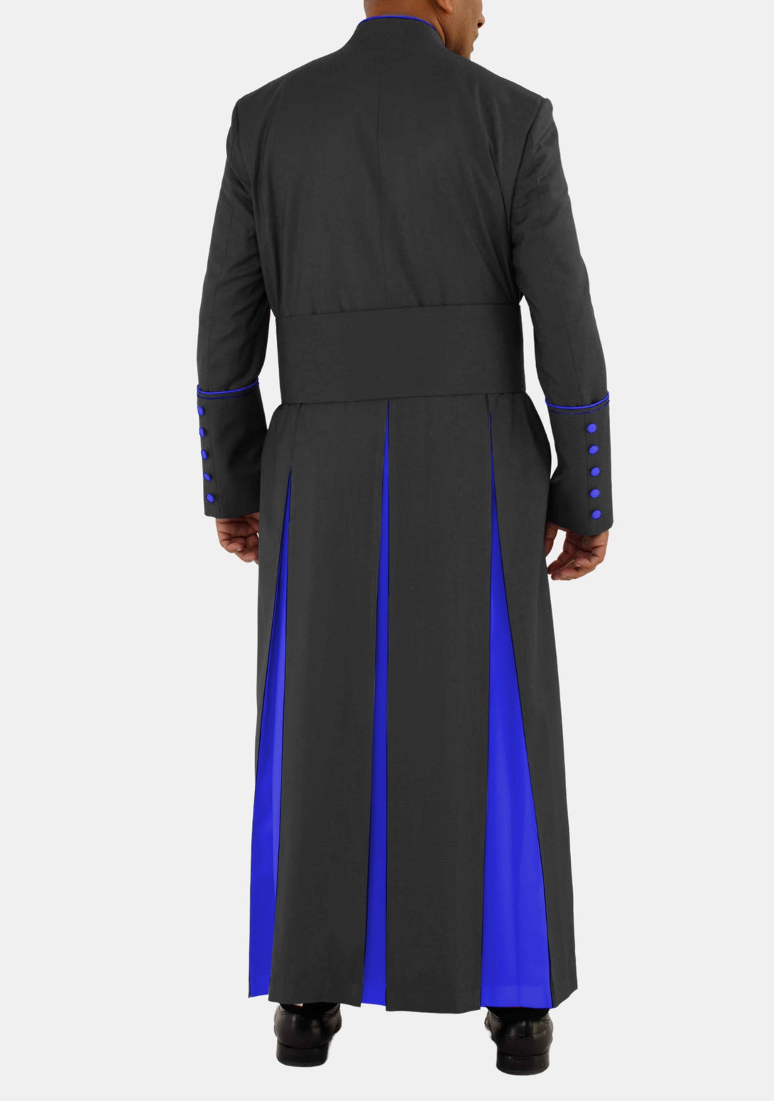 Black with Royal Blue eClergys Robe with Soft Pads and Pleated Back