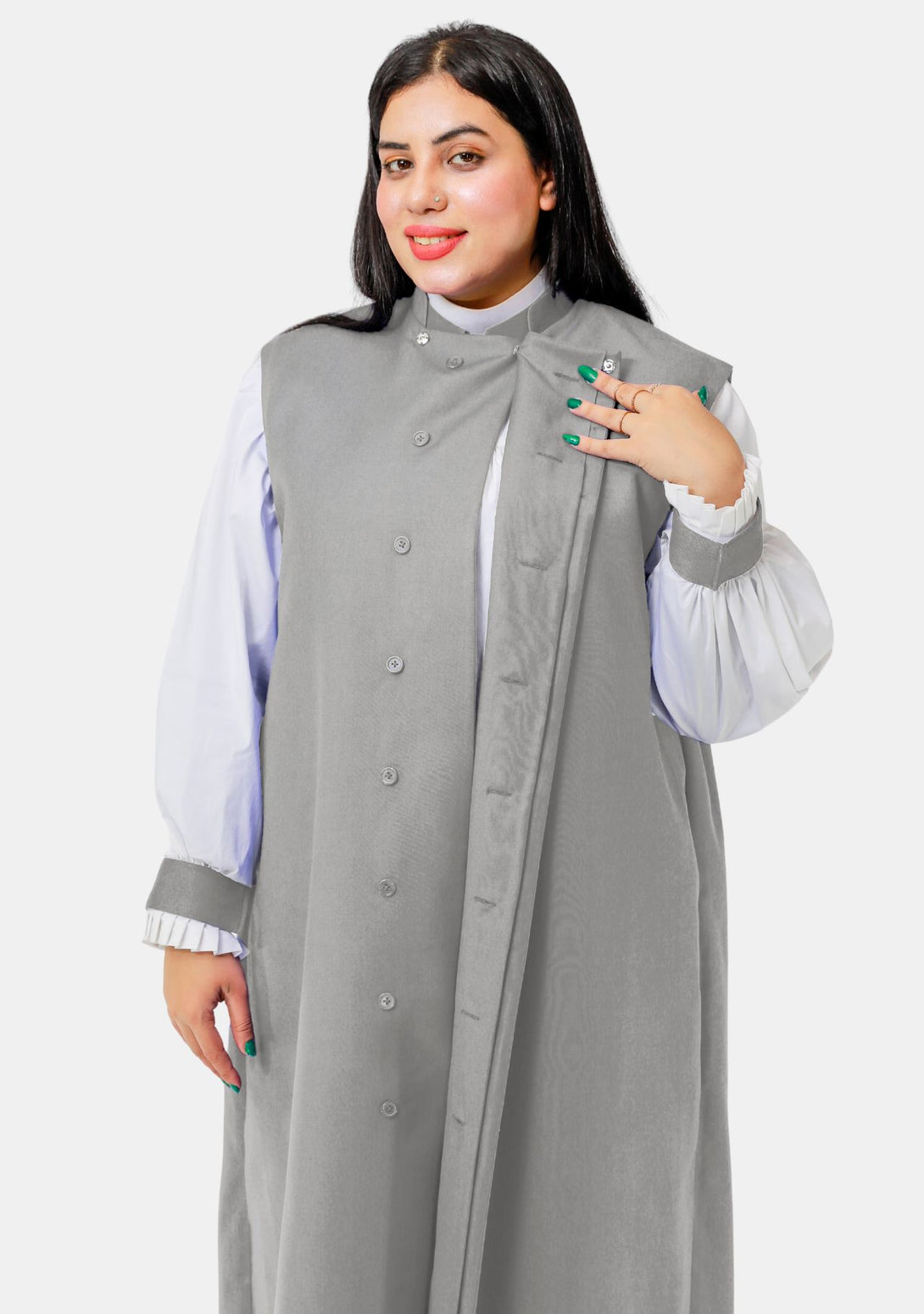 3 Stripe Grey Women Chimere With White Rochet | eClergys™