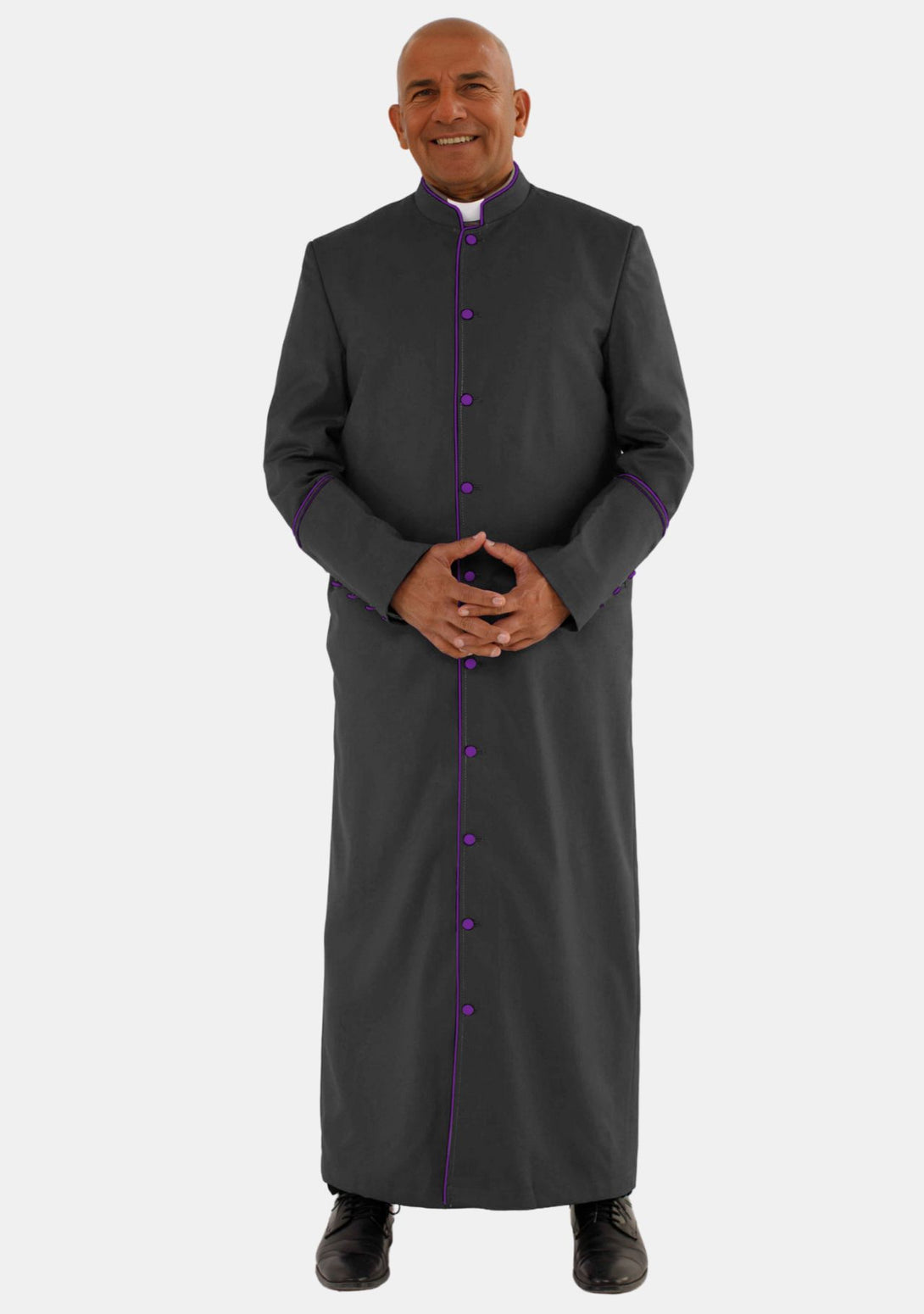 Roman Robi Men Black eClergys Robe with Roman Purple Lining