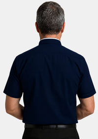 Roman Collar Short Sleeve Navy Blue Clergy Shirt for Men