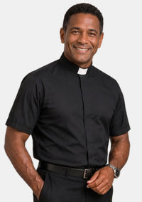 Short Sleeve Tab Collar Black Clergy Shirt