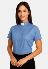 Short Sleeve Tab Collar Clergy Shirt for Women