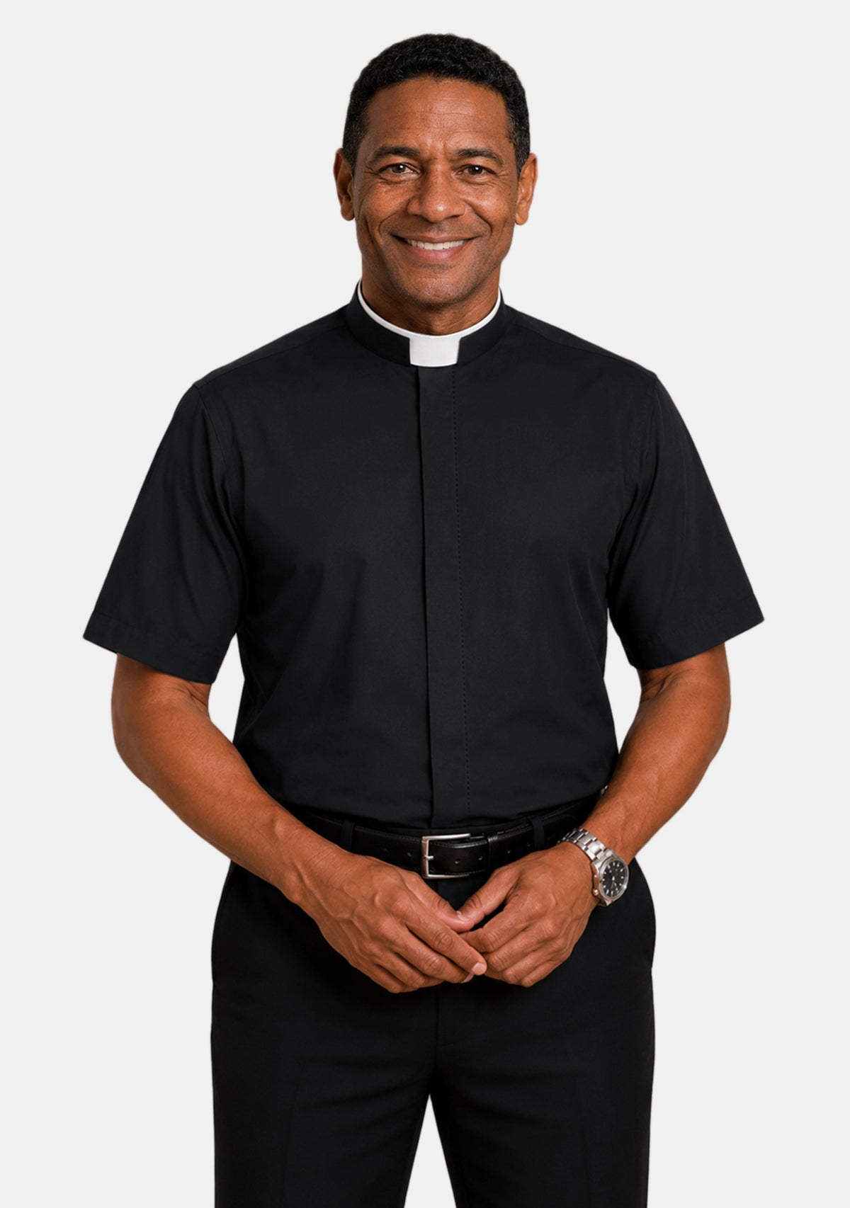 Short Sleeve Roman Collar Black Clergy Shirt
