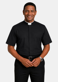 Short Sleeve Roman Collar Black Clergy Shirt