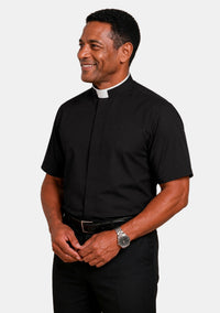 Short Sleeve Tonsure Collar Black Clergy Shirt