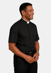 Short Sleeve Tonsure Collar Black Clergy Shirt