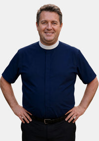 Simeon Full Collar Short Sleeve Navy Blue Clerical Shirt for Men