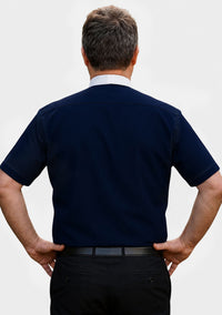 Simeon Full Collar Short Sleeve Navy Blue Clerical Shirt for Men