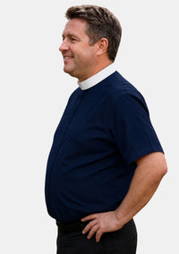 Simeon Full Collar Short Sleeve Navy Blue Clerical Shirt for Men