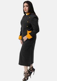 Womens Clergy Dress Black with Gold Designer Buttons
