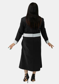 Womens Clergy Dress Black with White Designer Buttons