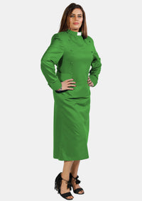 Womens Clergy Dress Green with Designer Buttons