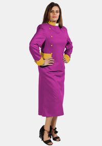 Womens Clergy Dress Red Purple with Gold Designer Buttons