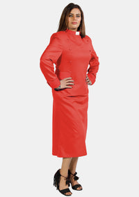 Womens Clergy Dress Red with Designer Buttons