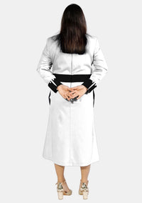Womens Clergy Dress White with Black Designer Buttons