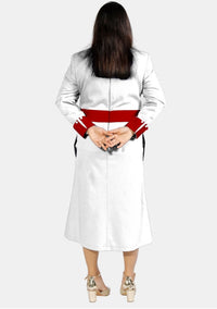 Womens Clergy Dress White with Red Designer Buttons