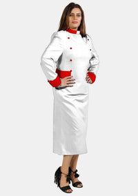 Womens Clergy Dress White with Red Designer Buttons