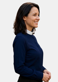 Zipporah Full Collar Long Sleeve Clergy Shirt for Women Navy Blue
