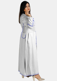 Ethereal White Women Cassock with Blue Trim