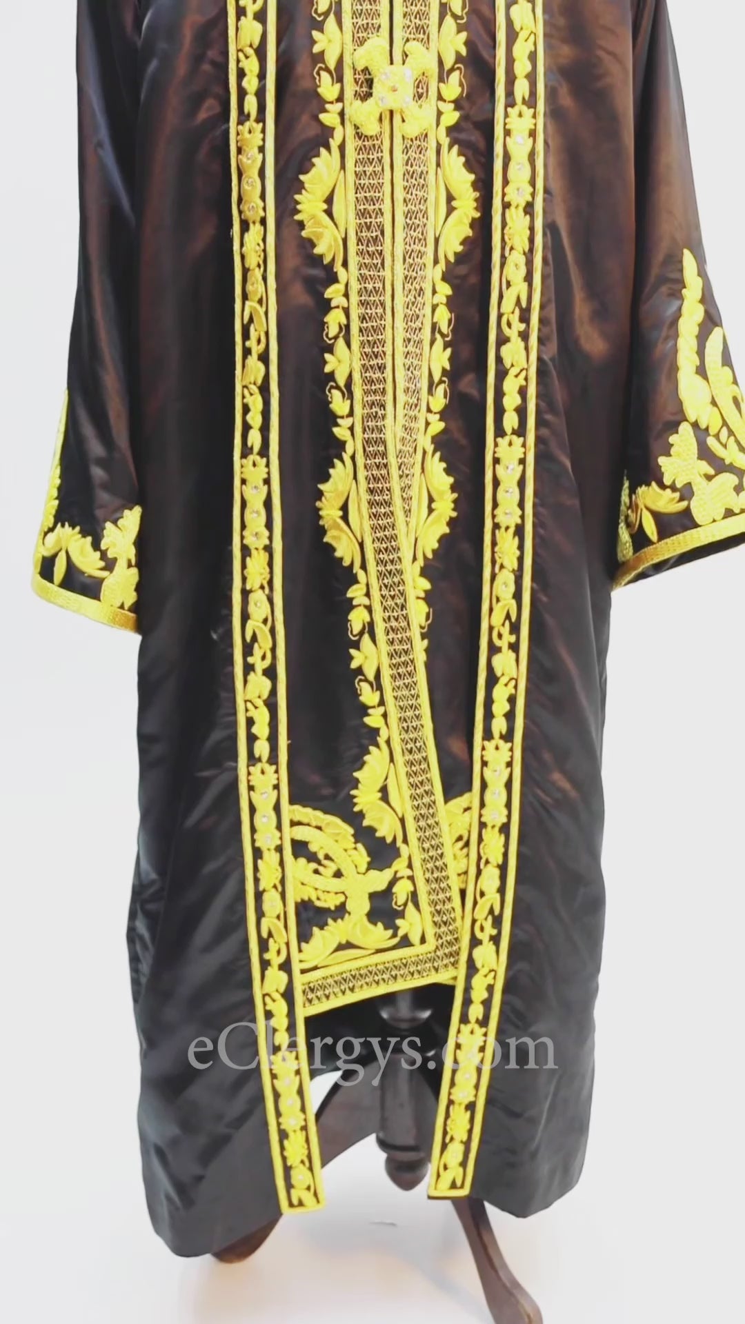 Luxurious Clergy Robe Black with Gold Gemstone Detail – eClergys