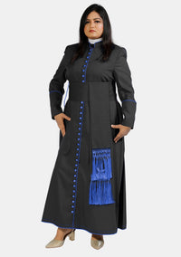 Roman Catholic Cassock For Women in Black with Royal Blue